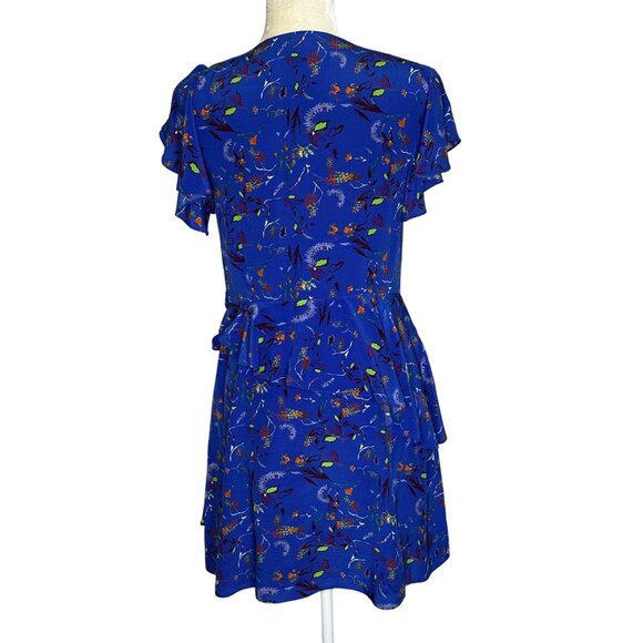 Tanya Taylor Blue Silk Wrap Dress Ruffle Hem Madelena Size 8 - Picture 5 of 8